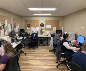 HealthReach nurses enjoy the clean, well-lit, and efficient look and feel of their newly renovated nurses’ station